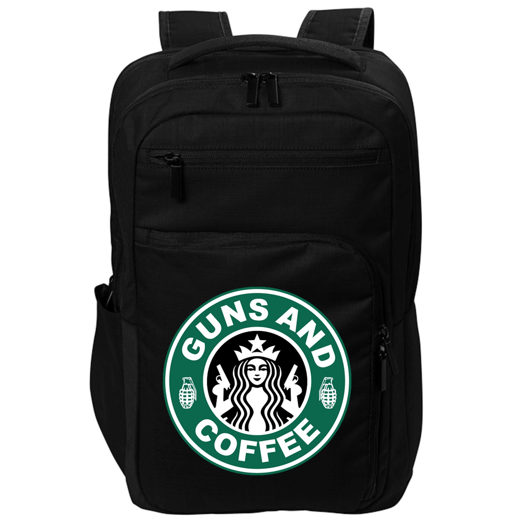 Guns And Coffee Parody Impact Tech Backpack