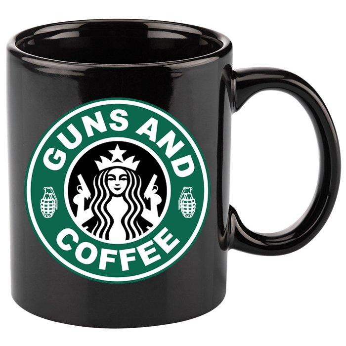 Guns And Coffee Parody 11oz C Handle Ceramic Mug