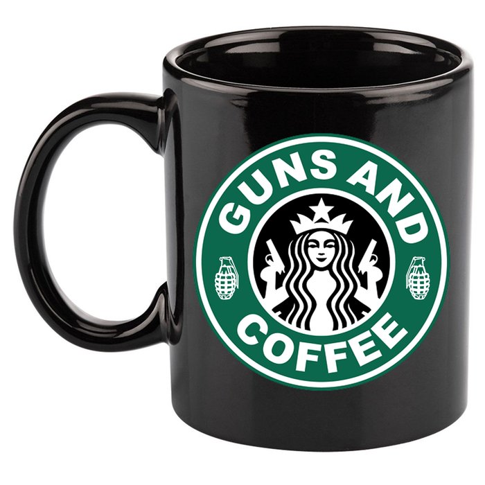 Guns And Coffee Parody 11oz C Handle Ceramic Mug