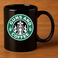 Guns And Coffee Parody 11oz C Handle Ceramic Mug
