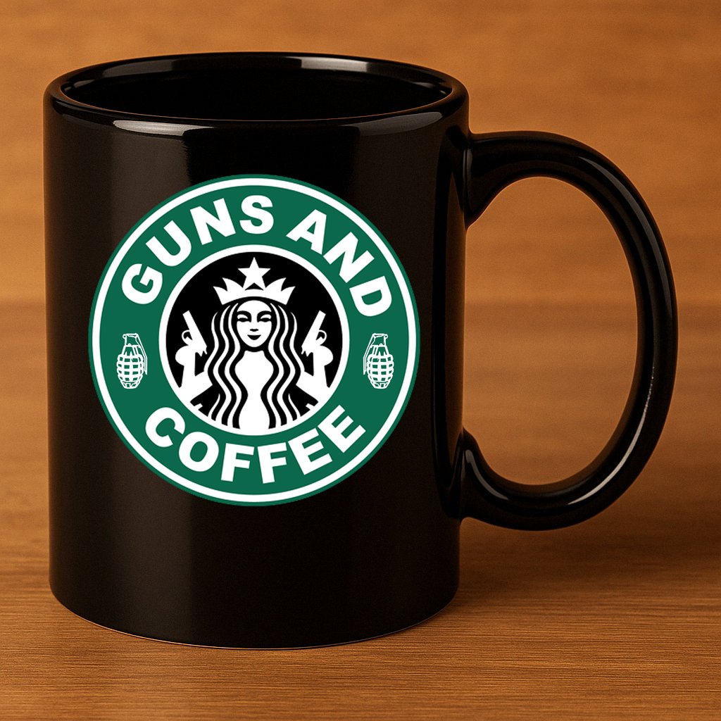 Guns And Coffee Parody 11oz C Handle Ceramic Mug