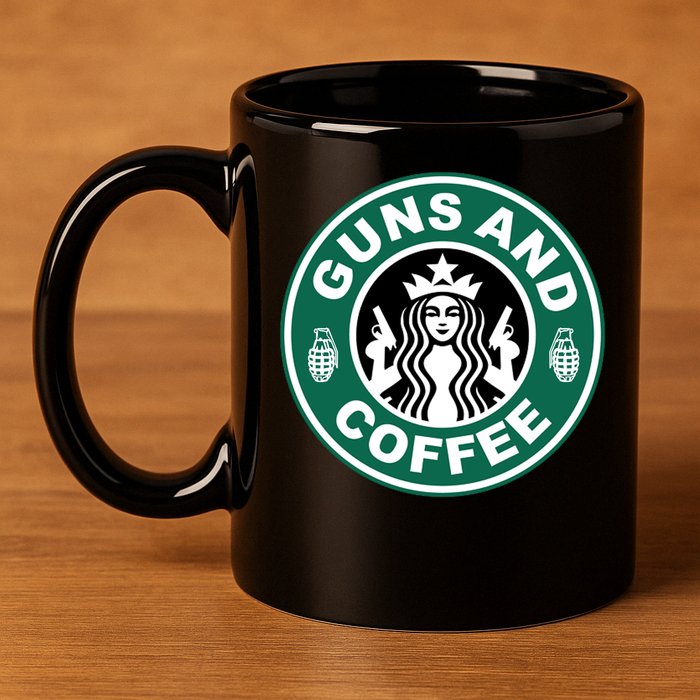 Guns And Coffee Parody 11oz C Handle Ceramic Mug