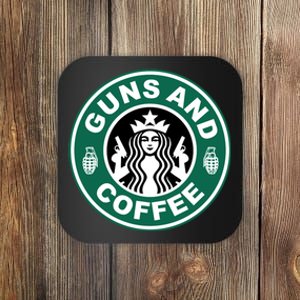 Guns And Coffee Parody Coaster