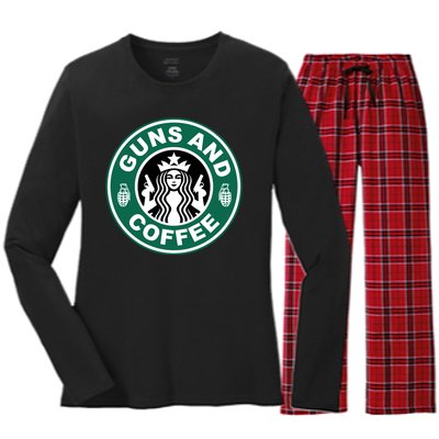 Guns And Coffee Parody Women's Long Sleeve Flannel Pajama Set 