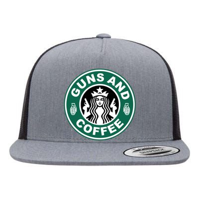 Guns And Coffee Parody Flat Bill Trucker Hat