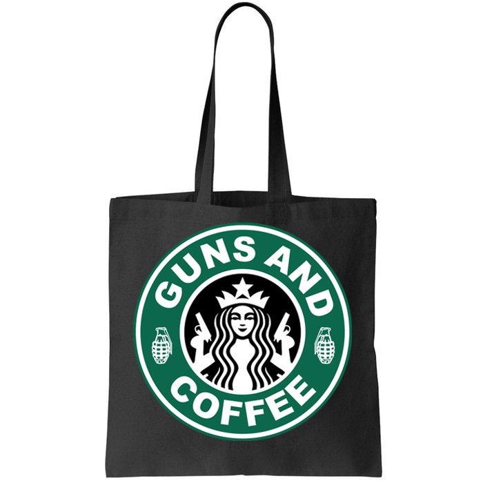 Guns And Coffee Parody Tote Bag