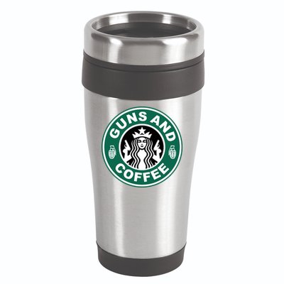 Guns And Coffee Parody 16oz Travel Tumbler