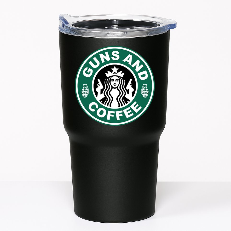 Guns And Coffee Parody Tumbler