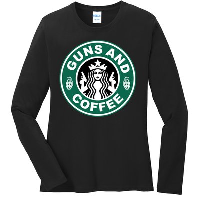 Guns And Coffee Parody Ladies Long Sleeve Shirt