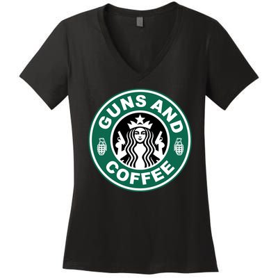 Guns And Coffee Parody Women's V-Neck T-Shirt