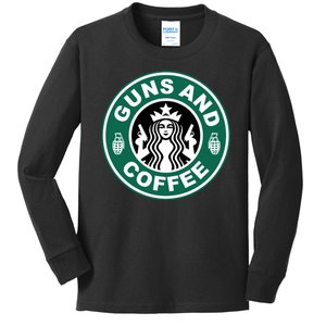 Guns And Coffee Parody Kids Long Sleeve Shirt