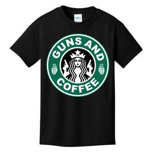 Guns And Coffee Parody Kids T-Shirt