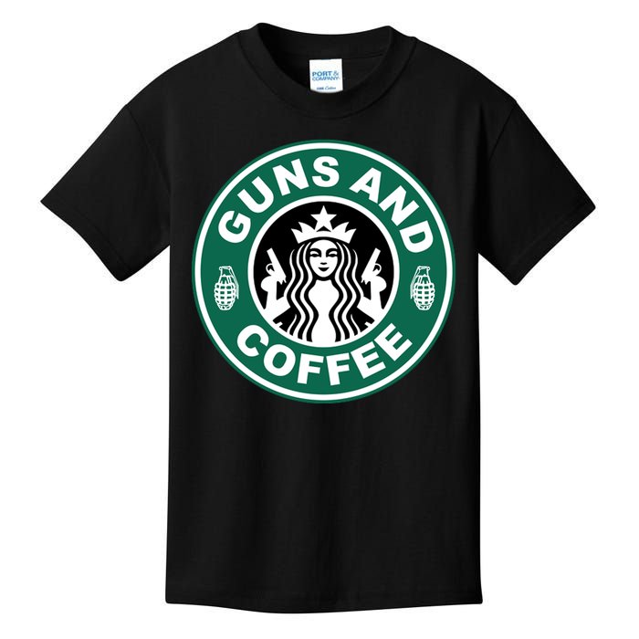 Guns And Coffee Parody Kids T-Shirt