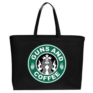 Guns And Coffee Parody Cotton Canvas Jumbo Tote