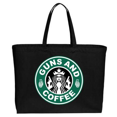 Guns And Coffee Parody Cotton Canvas Jumbo Tote