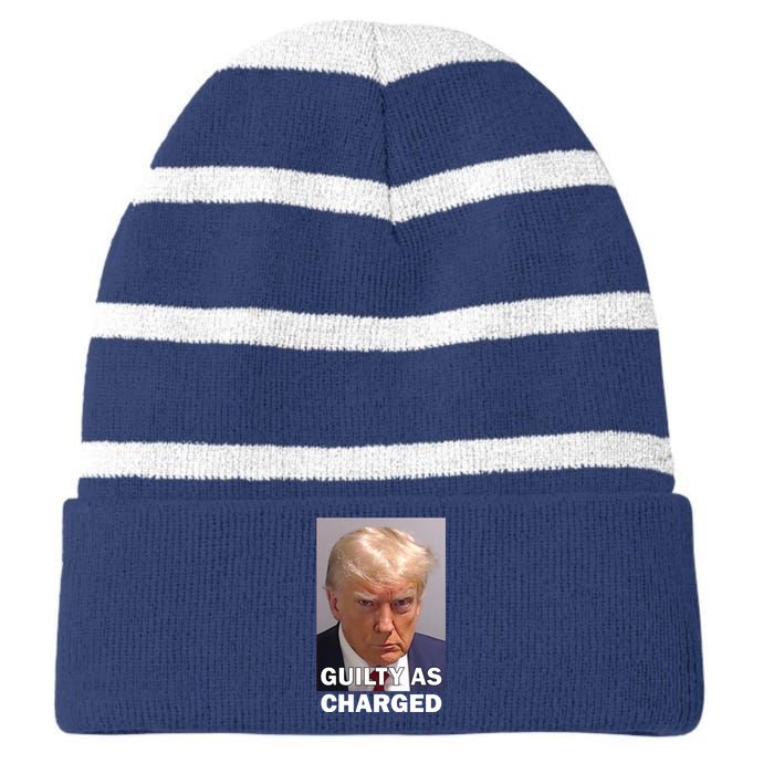 Guilty As Charge Trump Mugshot Striped Beanie with Solid Band