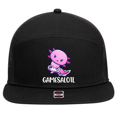 Gamesalotl Axolotl Cute Playing Video Game 7 Panel Mesh Trucker Snapback Hat
