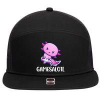 Gamesalotl Axolotl Cute Playing Video Game 7 Panel Mesh Trucker Snapback Hat