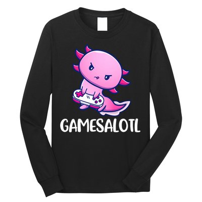 Gamesalotl Axolotl Cute Playing Video Game Long Sleeve Shirt