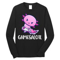 Gamesalotl Axolotl Cute Playing Video Game Long Sleeve Shirt