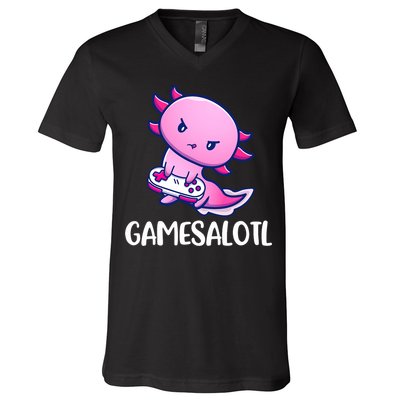 Gamesalotl Axolotl Cute Playing Video Game V-Neck T-Shirt