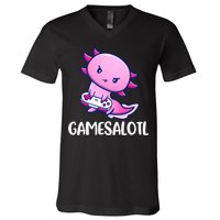 Gamesalotl Axolotl Cute Playing Video Game V-Neck T-Shirt