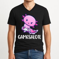 Gamesalotl Axolotl Cute Playing Video Game V-Neck T-Shirt
