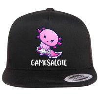 Gamesalotl Axolotl Cute Playing Video Game Flat Bill Trucker Hat