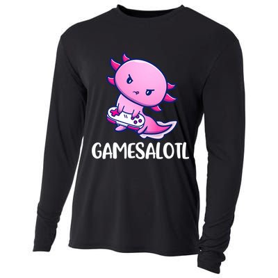 Gamesalotl Axolotl Cute Playing Video Game Cooling Performance Long Sleeve Crew