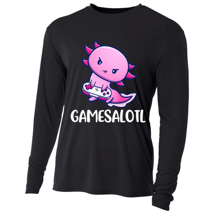 Gamesalotl Axolotl Cute Playing Video Game Cooling Performance Long Sleeve Crew