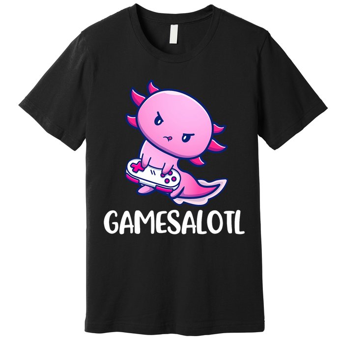 Gamesalotl Axolotl Cute Playing Video Game Premium T-Shirt