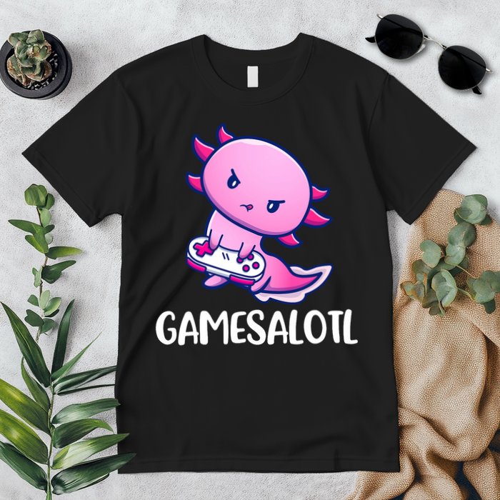 Gamesalotl Axolotl Cute Playing Video Game Premium T-Shirt