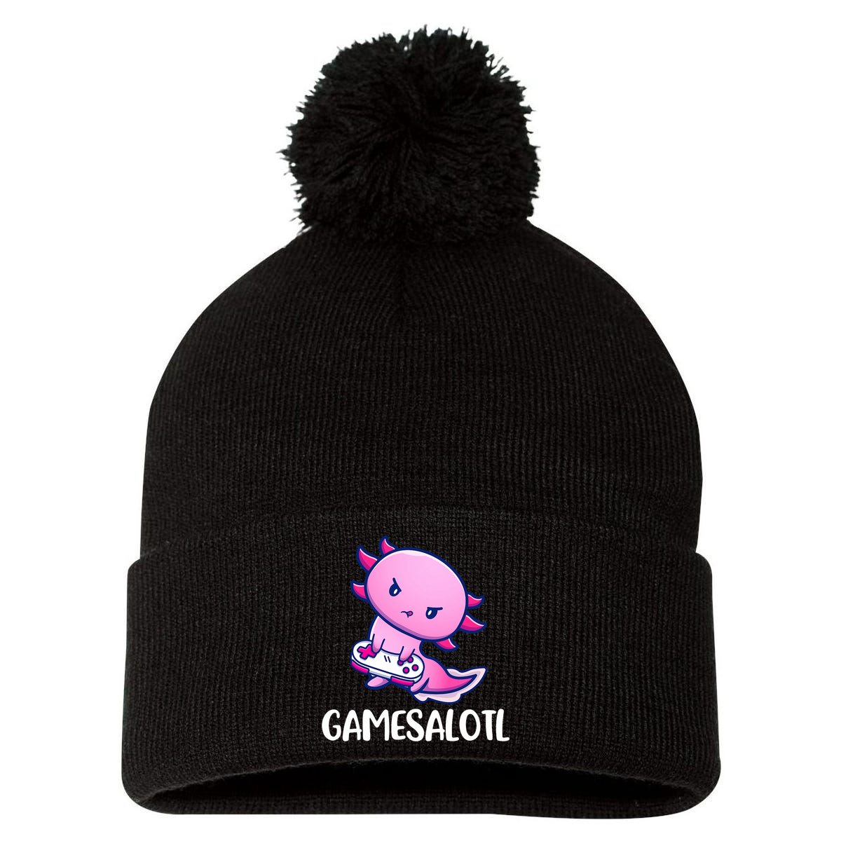 Gamesalotl Axolotl Cute Playing Video Game Pom Pom 12in Knit Beanie