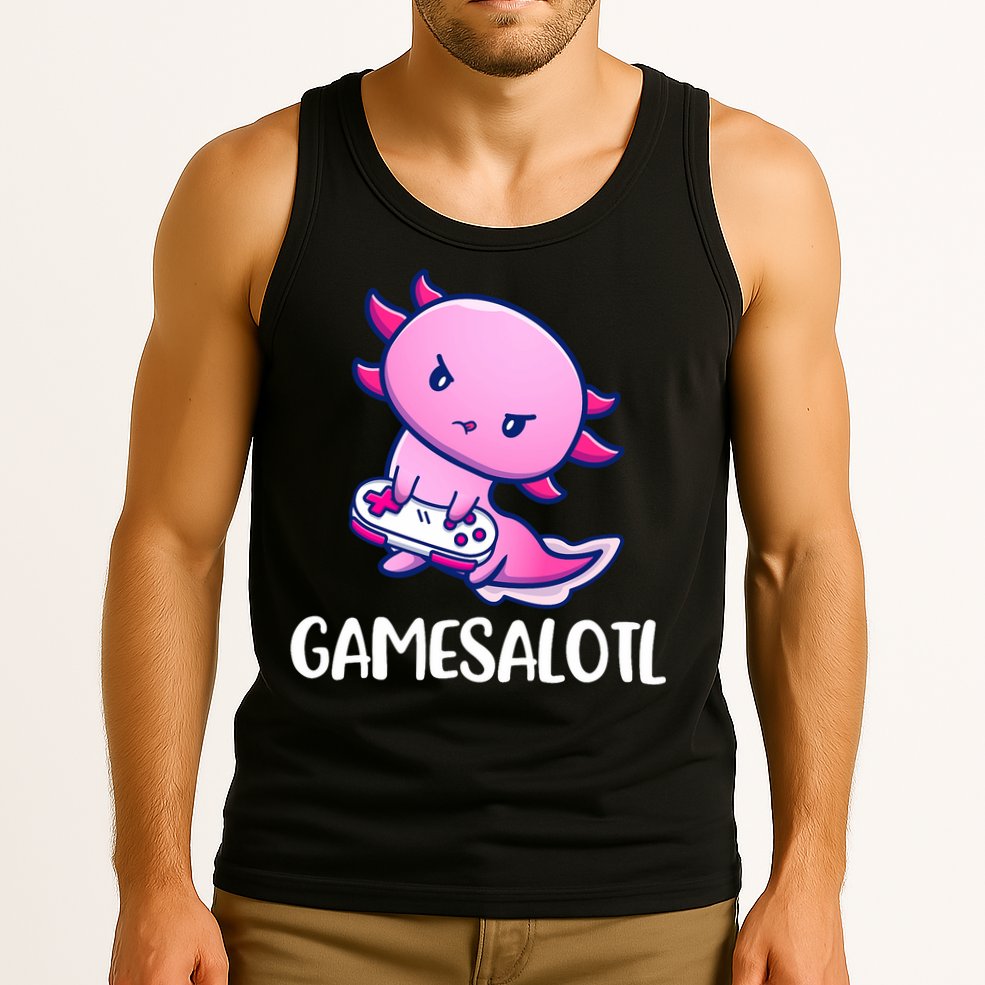 Gamesalotl Axolotl Cute Playing Video Game Tank Top