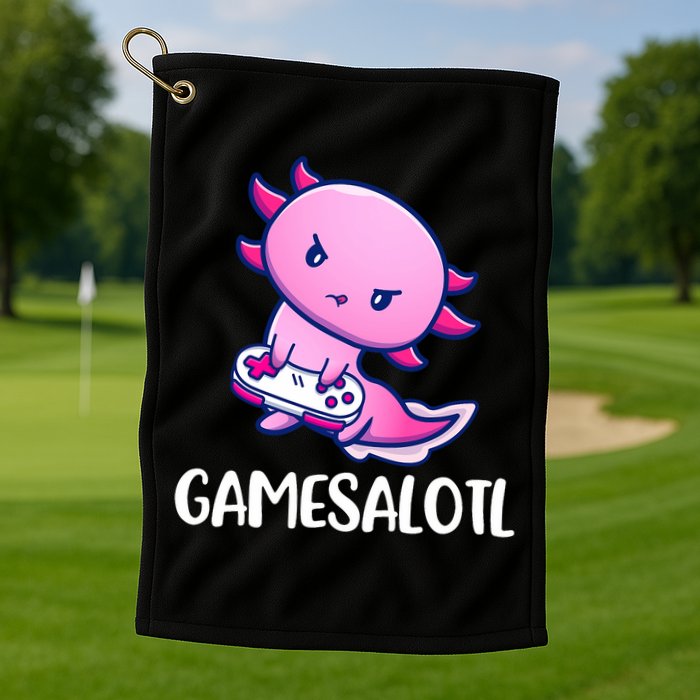 Gamesalotl Axolotl Cute Playing Video Game Golf Towel
