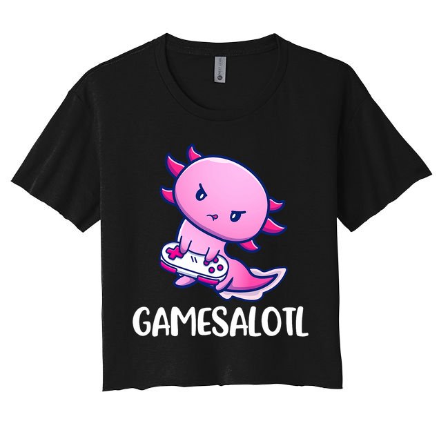 Gamesalotl Axolotl Cute Playing Video Game Women's Crop Top Tee