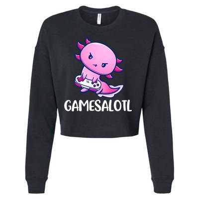 Gamesalotl Axolotl Cute Playing Video Game Cropped Pullover Crew