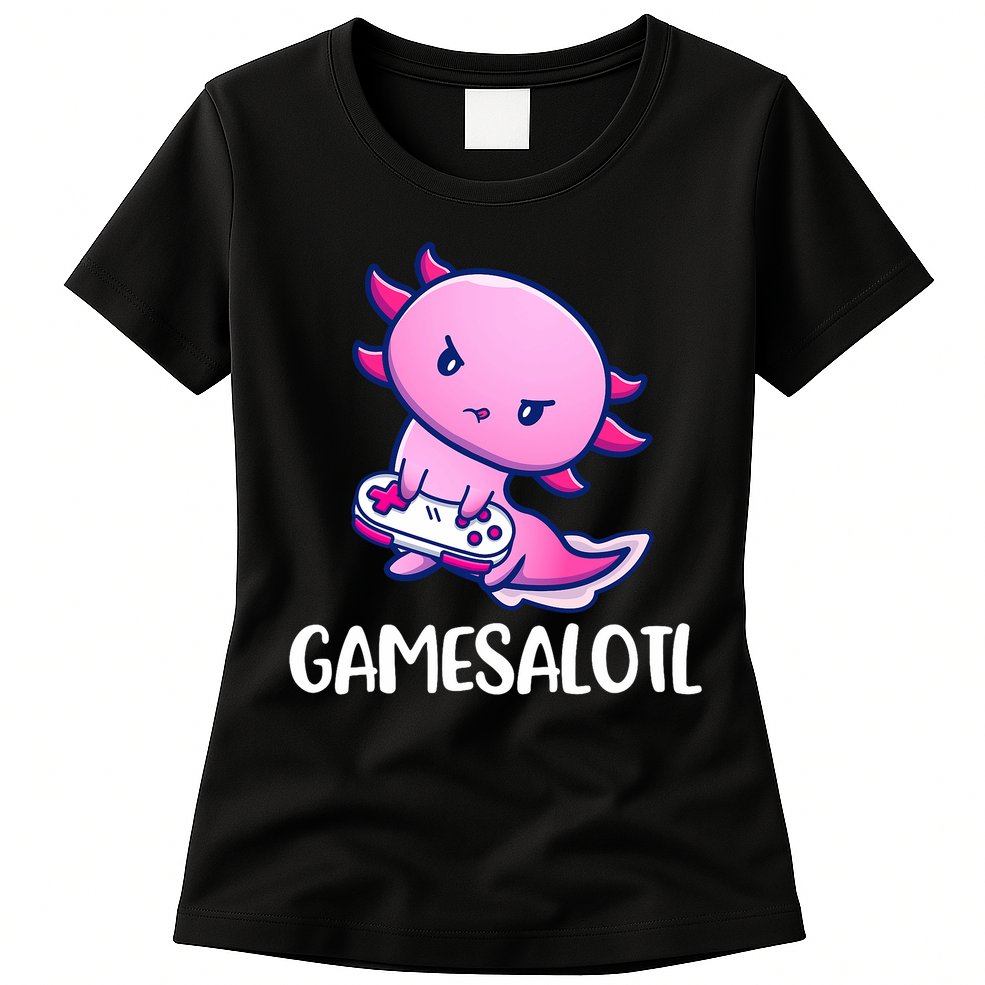 Gamesalotl Axolotl Cute Playing Video Game Womens T-Shirt