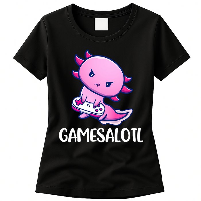 Gamesalotl Axolotl Cute Playing Video Game Womens T-Shirt