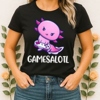 Gamesalotl Axolotl Cute Playing Video Game Womens T-Shirt