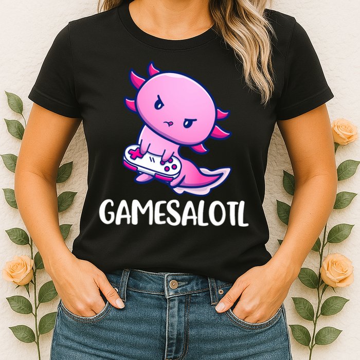 Gamesalotl Axolotl Cute Playing Video Game Womens T-Shirt