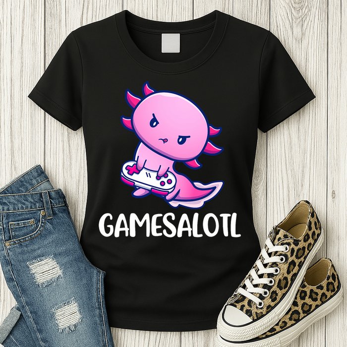 Gamesalotl Axolotl Cute Playing Video Game Womens T-Shirt
