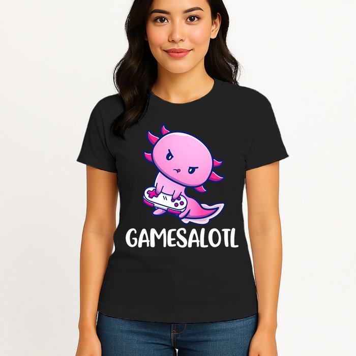Gamesalotl Axolotl Cute Playing Video Game Womens T-Shirt