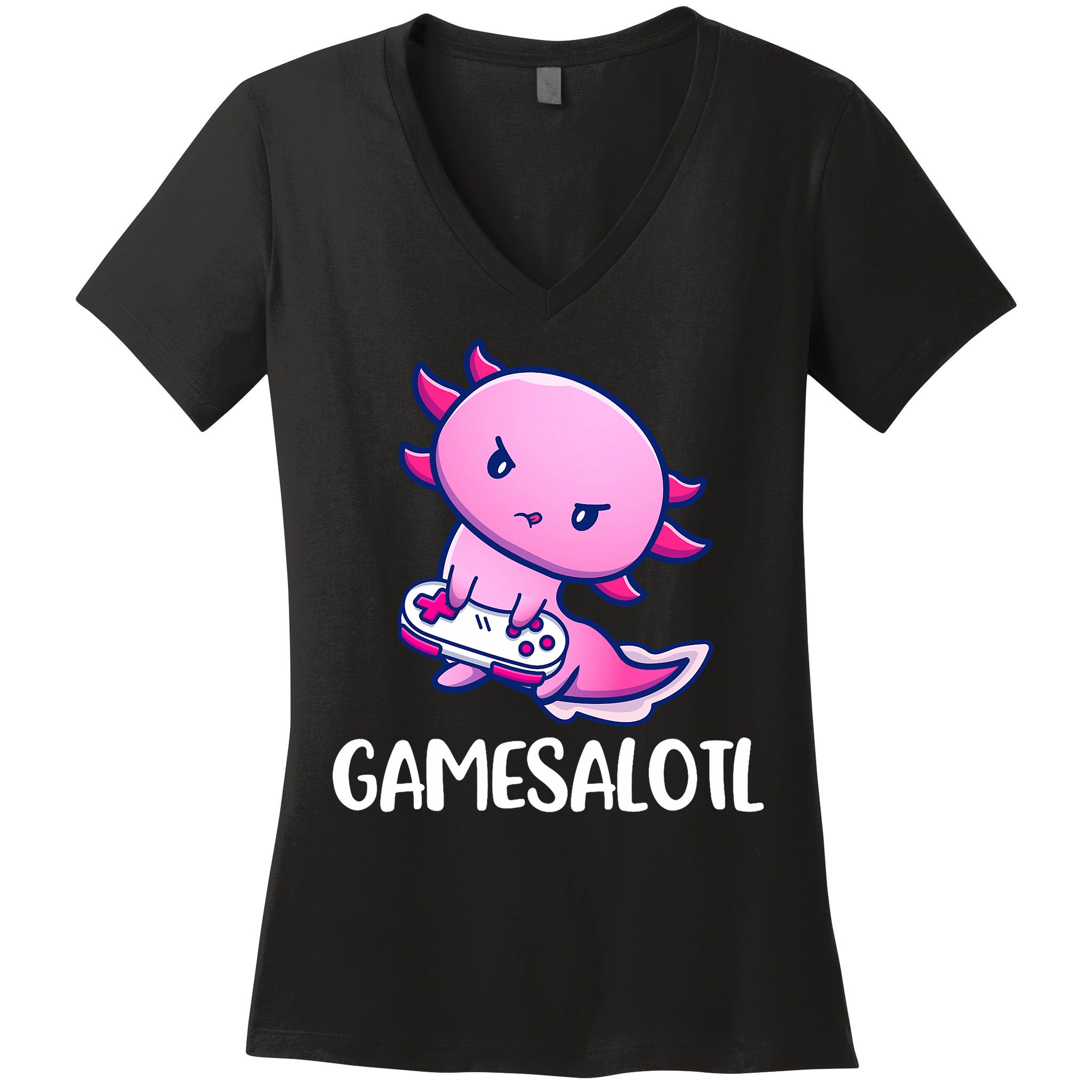Gamesalotl Axolotl Cute Playing Video Game Women's V-Neck T-Shirt