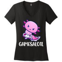 Gamesalotl Axolotl Cute Playing Video Game Women's V-Neck T-Shirt