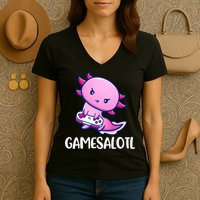 Gamesalotl Axolotl Cute Playing Video Game Women's V-Neck T-Shirt