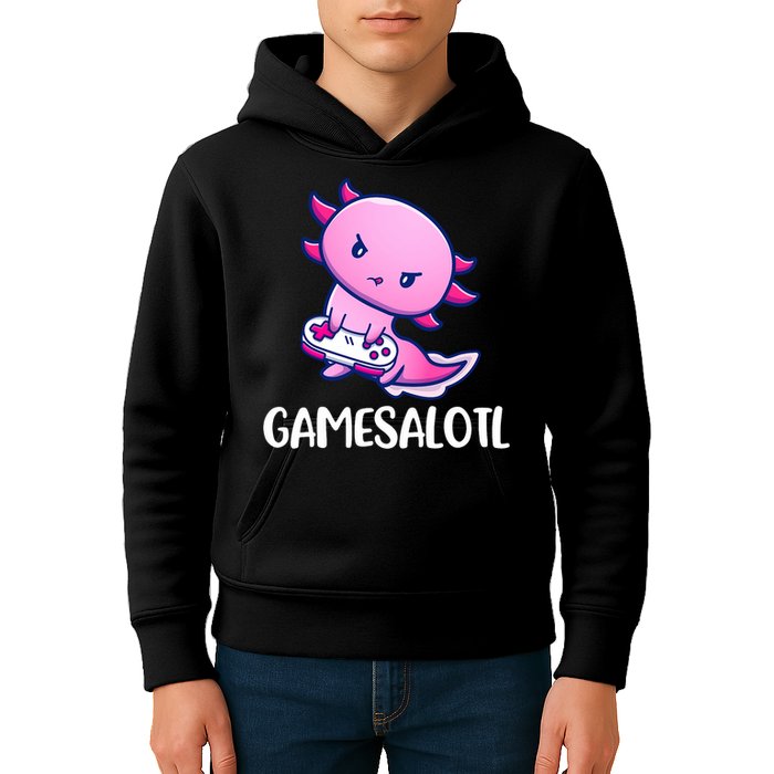 Gamesalotl Axolotl Cute Playing Video Game Kids Hoodie