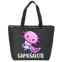 Gamesalotl Axolotl Cute Playing Video Game Zip Tote Bag