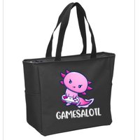 Gamesalotl Axolotl Cute Playing Video Game Zip Tote Bag