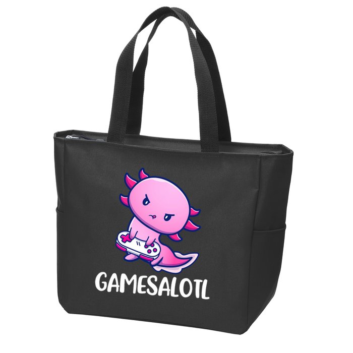 Gamesalotl Axolotl Cute Playing Video Game Zip Tote Bag
